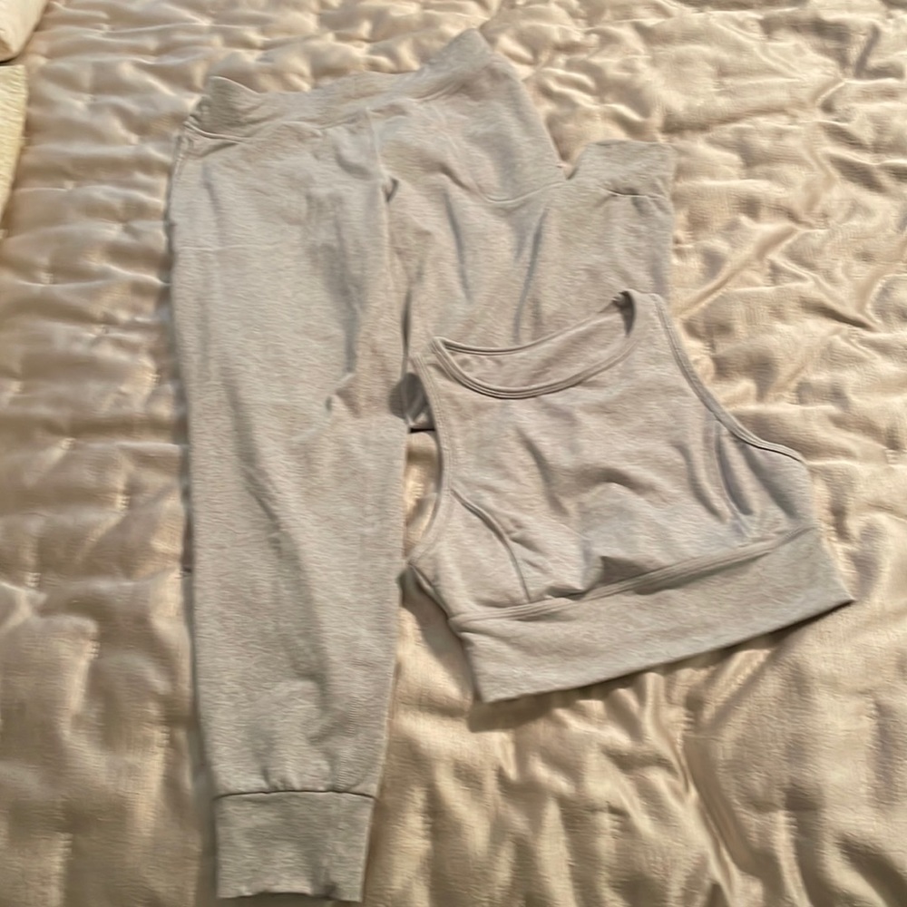 Heather gray joggers and top